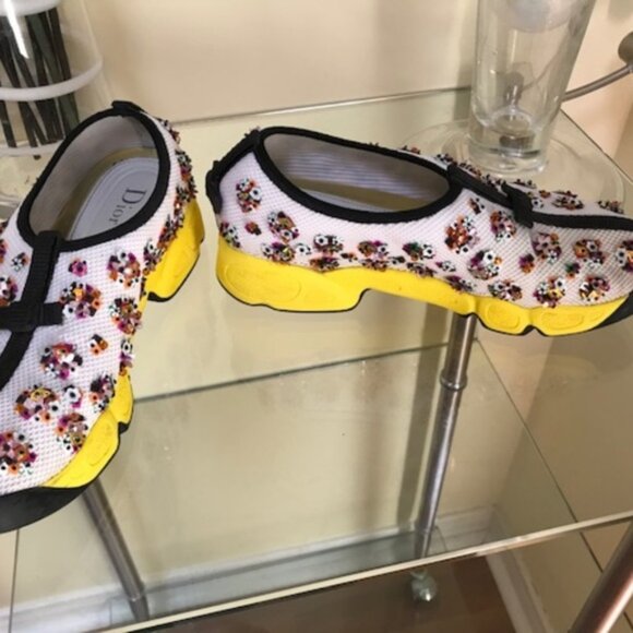 DIOR Vintage Fusion Embellished Beaded Floral Sneakers Shoe Slides Leather Mesh - Picture 5 of 13
